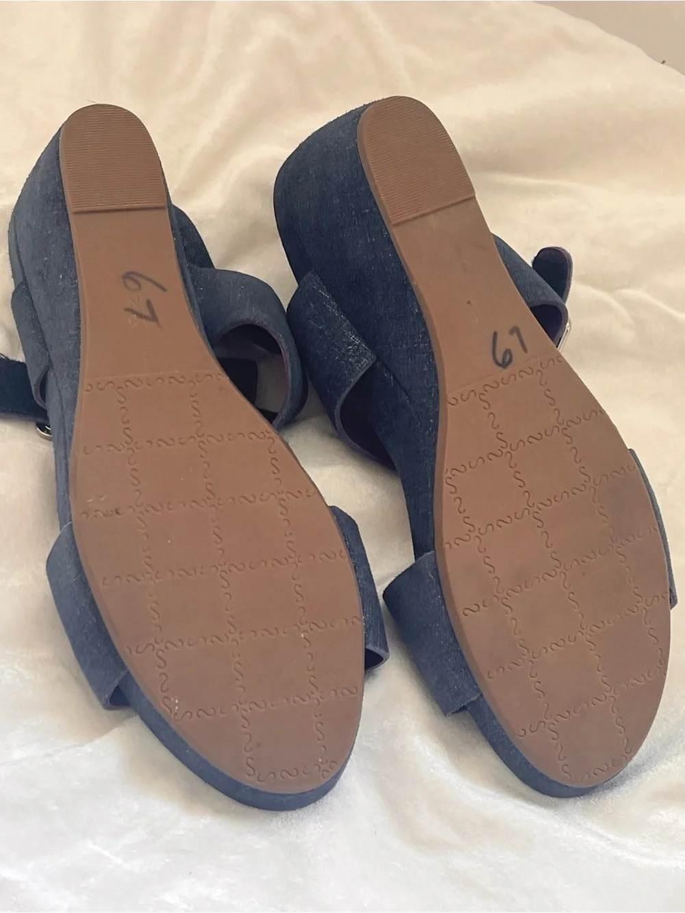 Vaneli Navy Denim Buckle Slingback Sandals